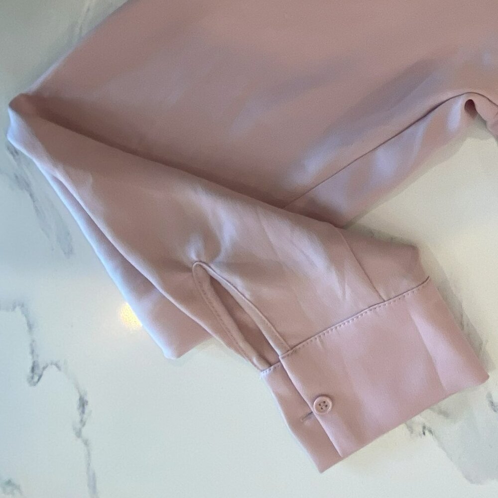 No Tag - HM, Pink, pleated, long cuffed sleeve, neck bow dress, Size M - Picture 6 of 7